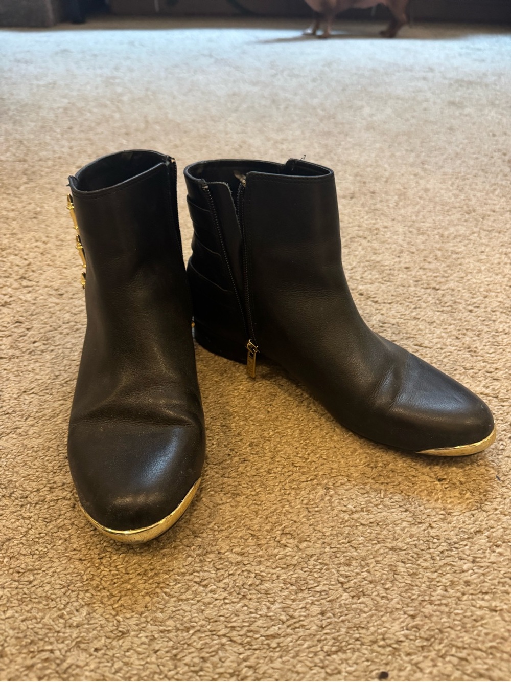 Women’s Black Ankle Booties with Gold Trim